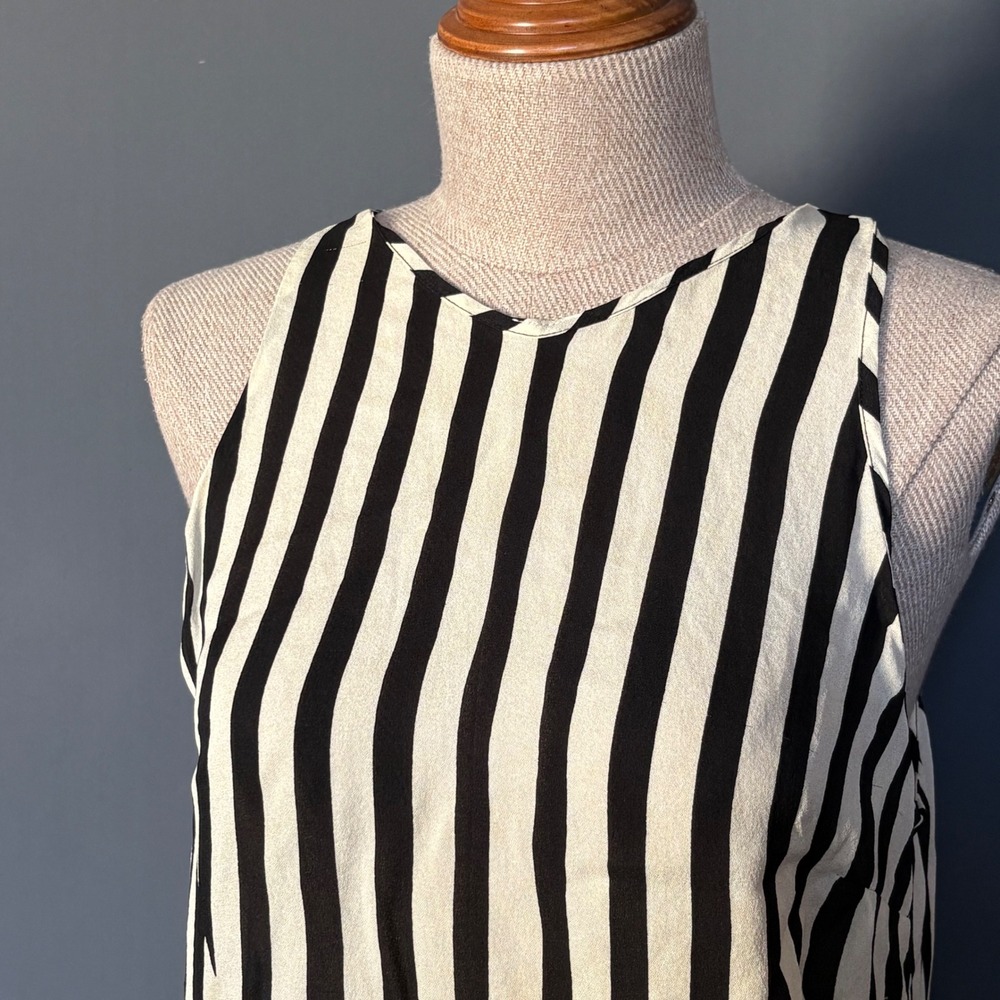 A.L.C. Thalia Striped High Neck Sleeveless Blouse | Sample | Black Ivory |